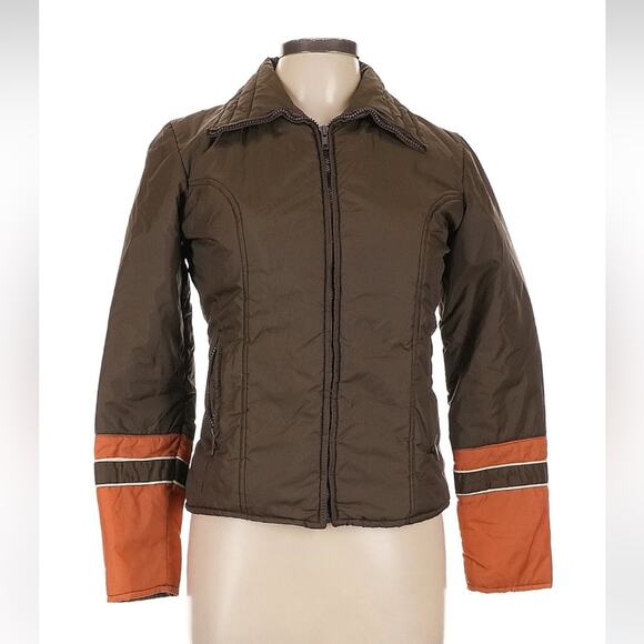 Vintage 70s Mont Tremblant Canadian brown and orange zip up coat, size 10 - Picture 1 of 11